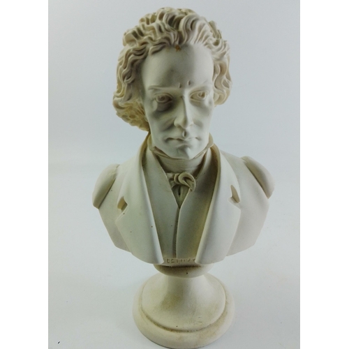 657 - An alabaster bust of Beethoven standing approximately 22cm tall.#712