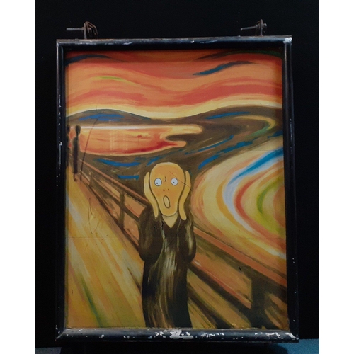 660 - Beyond unusual.  THE SCREAM after Edvard Munch large hanging ex-Edinburgh Gallery sign painted on me... 