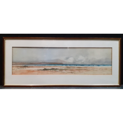 666 - A framed and glazed original water colour by Glasgow born artist F CAMPBELL of a beach scene and isl... 