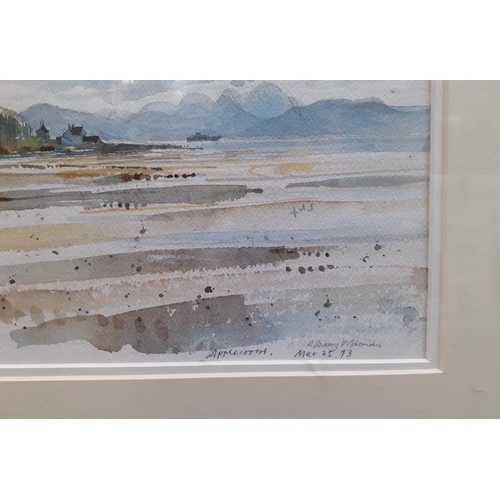 667 - A Scottish water colour scene by ALBANY WISEMAN (1930-2021) of Applecross dated 1973. Frame size 40c... 