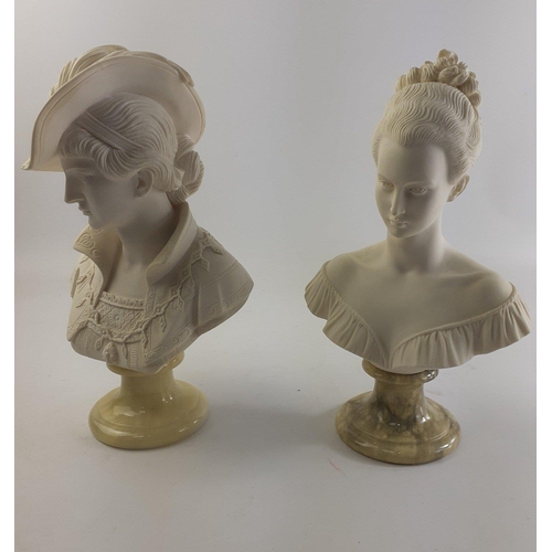 669 - Two female plaster busts with onyx bases.  Lovely detail. Standing approximately 25 and 26cm tall.#7... 