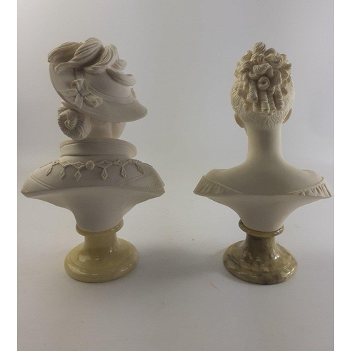 669 - Two female plaster busts with onyx bases.  Lovely detail. Standing approximately 25 and 26cm tall.#7... 