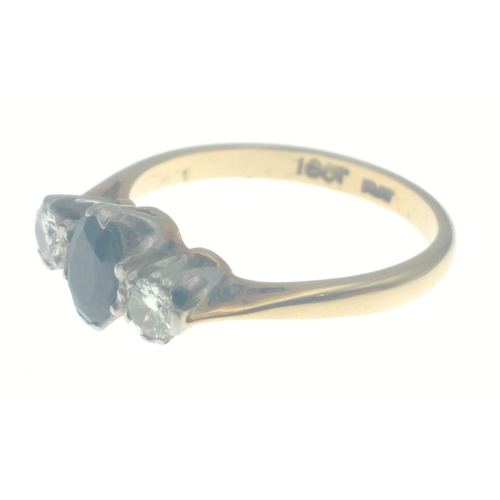 81 - A lovely 18ct sapphire and diamond (tested) ring, size N, gross weight 3.15g approx#81