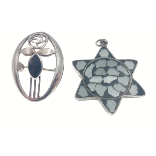 240 - 925 Sterling Silver Rennie Mackintosh pin and a Star of David sterling pendant.  Two lovely pieces o... 