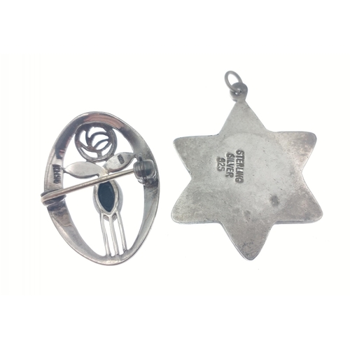 240 - 925 Sterling Silver Rennie Mackintosh pin and a Star of David sterling pendant.  Two lovely pieces o... 