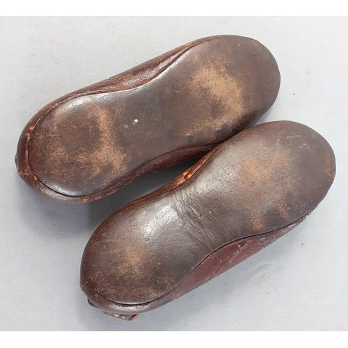 354 - A tiny pair of a child's vintage brown leather shoes, only 12cm long approx#52