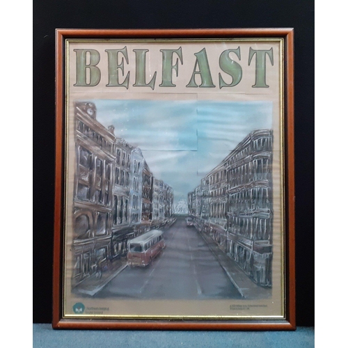 363 - A large NORTHERN IRELAND TOURIST BOARD framed advertising print of BELFAST.  Frame size 114cm x 90cm... 