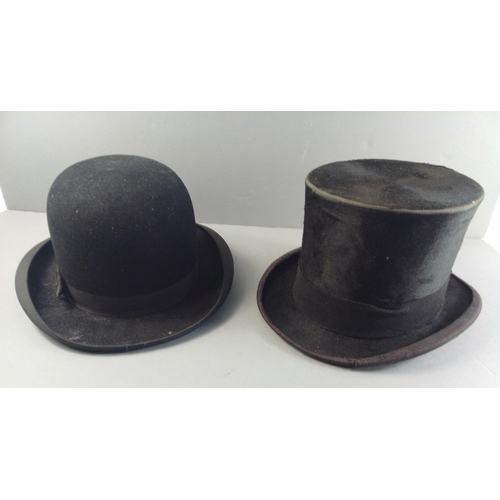 465 - Two gent's hats - a bowler by HEPWORTHS (56cm approx) and a top hat by IMPERIAL CHRISTYS' LONDON for... 