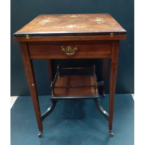 474 - An inlaid marquetry card table with four fold out quarter leaves with recessed token holders. On ori... 