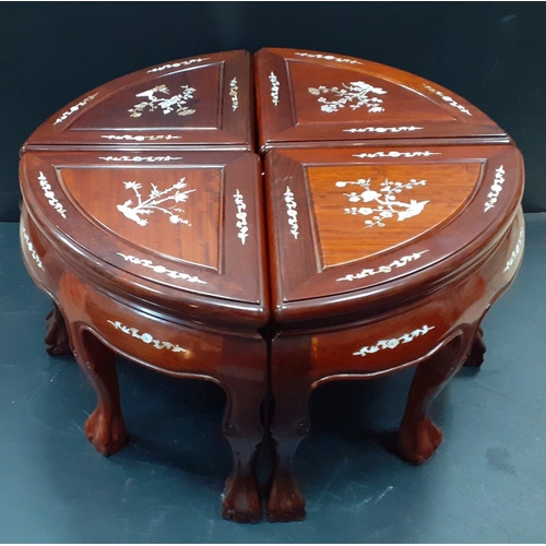 478 - Four modern Oriental style quarter tables with lovely Mother of Pearl inlays. Each quarter table sta... 