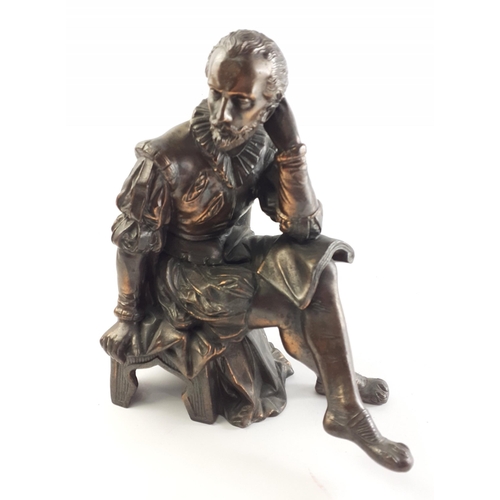 544 - Elizabethan bronzed gentleman sitting on a stool in a contemplative mood.  22cm approx.#136