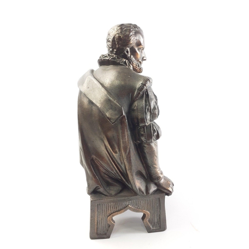 544 - Elizabethan bronzed gentleman sitting on a stool in a contemplative mood.  22cm approx.#136