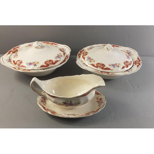 590E - JOHNSON BROS Old Chelsea china to include 2 x 24cm tureens, gravy boat and saucer#157