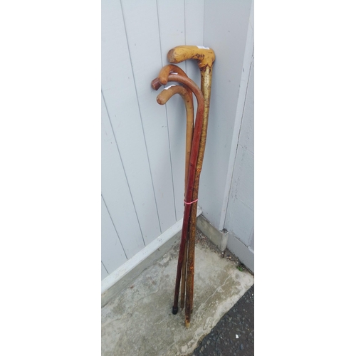 632 - A collection of four wooden walking sticks in good condition. The longest 103cm approx.#169