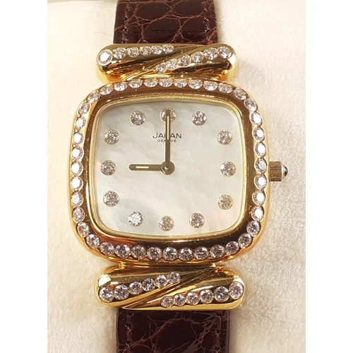 113 - DIAMONDS - JAHAN 1332 ladies quartz wrist watch in lovely solid wooden box.  Mother of pearl 20mm fa... 