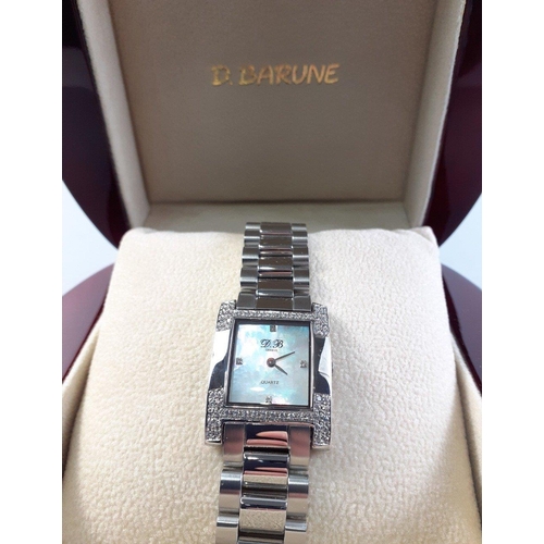 116 - D BARUNE DB 9266SL Boxed Ladies wrist watch with mother of pearl 15mm dial and diamond encrusted bez... 