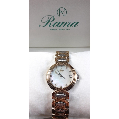 118 - RAMA 9650 ladies quartz wristwatch with Mother of Pearl 24mm face in original faux leather box. Nice... 