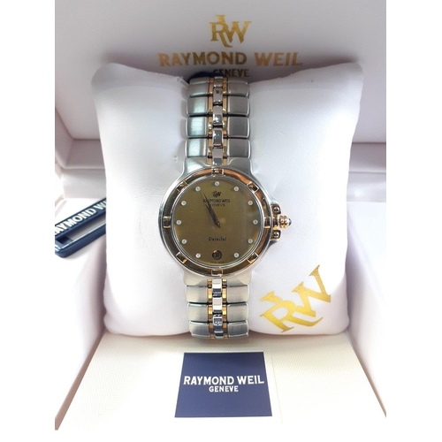 119 - Raymond Weil Women's gold  Dial Parsifal Watch 9194 with diamond hour markers. Complete in box with ... 