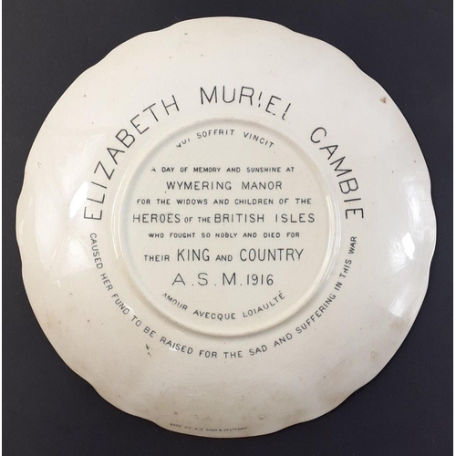 131 - WWI Portsmouth area interest. An attractively decorated plate with a poem by local benefactor Elizab... 