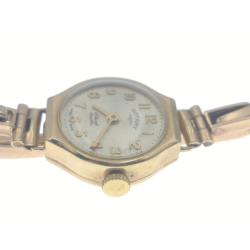 15 - A 375 gold ROTARY ladies cocktail watch marked 17 Jewels gold marks to case and strap.  Strap is spr... 