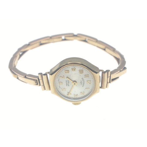 15 - A 375 gold ROTARY ladies cocktail watch marked 17 Jewels gold marks to case and strap.  Strap is spr... 