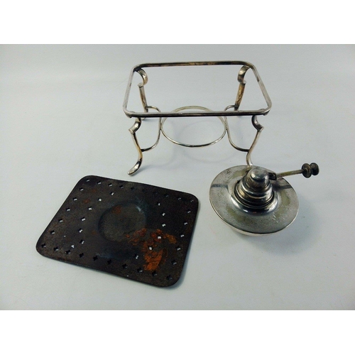 177 - A silver plated butler tray with oil burner to keep food warm. EP plate markson burner. Measures 20c... 