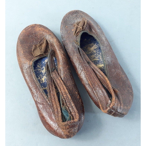 183 - A tiny pair of a child's vintage brown leather shoes, only 12cm long approx#190