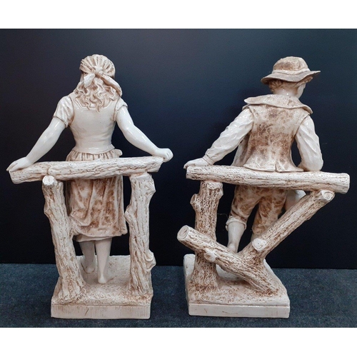 224 - BRETBY ivorine colour large pottery pair. Boy and girl, an impressive large pair, each measuring 75c... 