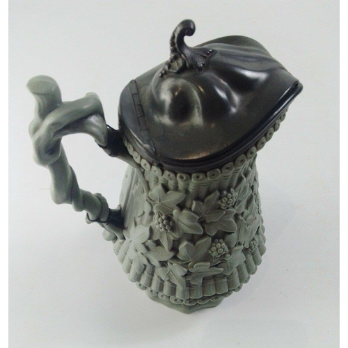 240 - A Victorian Ridgway and Abington Sylvan Ivy Pattern jug pitcher with pewter lid.  Historical stapled... 