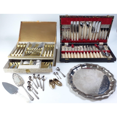 26 - Two canteens of cutlery plus a silver plated tray with some EP flatware#26