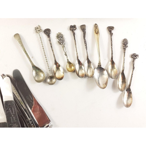 27 - A collection of EP teaspoons, a bone handled carving set still in its presentation case, a set of fi... 