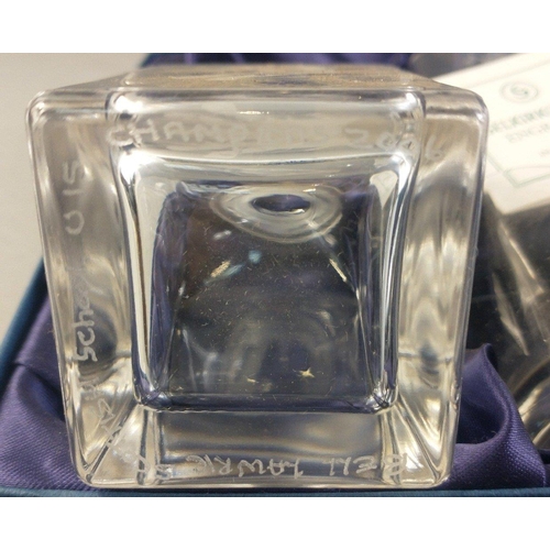 273 - SELKIRK GLASS A lovely boxed engraved small decanter 15cm approx and two small shot glasses. All pie... 