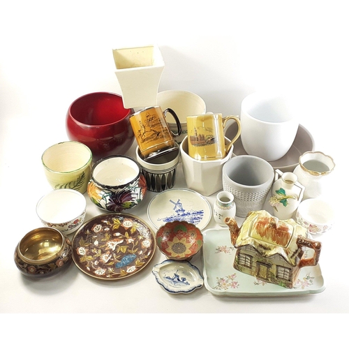 403 - A mixed ceramic lot to include dragon motif plant pot, pretty SCHRAMBERG bowl with edge chips, a PRI... 