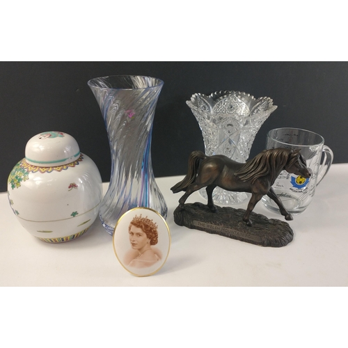 406 - A small mixed lot to include crystal vase, art glass vase nicely sculpted model of a Welsh Mountain ... 