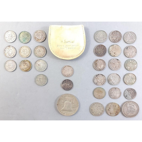 46 - A small collection of 0.500 minimum silver content coins to include 1959 Half Dollar and a quantity ... 