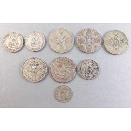 47 - A small selection of silver coinage to include 1909 Barber Half Dollar. All with wear minimum 0.500 ... 