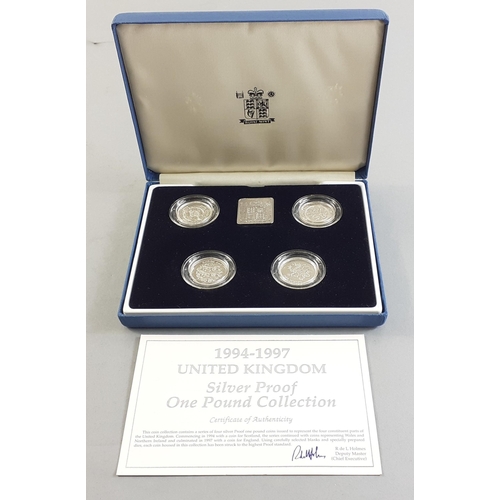 49 - A Royal Mint 1994-1997 United Kingdom £1 Silver Proof Collection coins in capsules, complete in... 