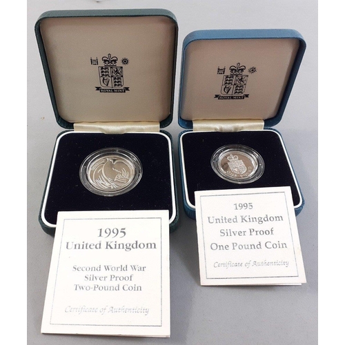 50 - A 1995 UK Royal Mint Silverproof £1 and a 1995 UK Royal Mint Second World War £2 coin, bot... 