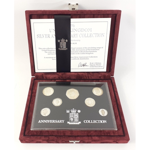 56 - A 1996 United Kingdom Silver Anniversary Collection Coin Set No. 10828 in nice plush case with certi... 