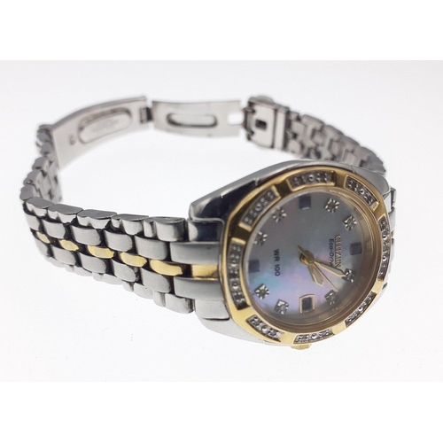 120A - CITIZEN ECO-DRIVE ladies wrist watch WR-100 with 26 diamonds - with mother of pearl dial and highlig... 