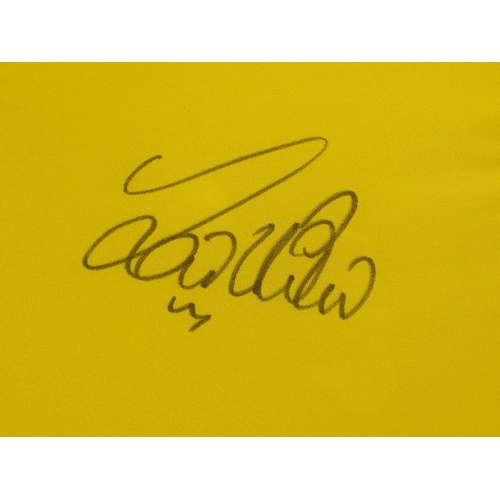 413 - A framed BRAZIL football strip signed by RONALDO. Frame size 87 x 62cm approx.  Comes with certifica... 