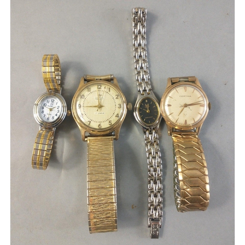 117 - Four wrist watches non-running to include SMITHS Deluxe , CERTINA and two ladies quartz cocktail wat... 