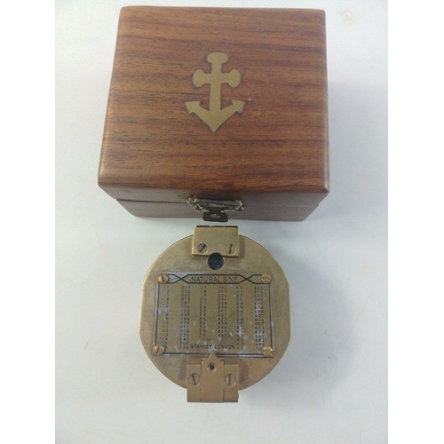 135 - A STANLEY of London 6cm brass marine compass - Natural Sine - in wooden box#135