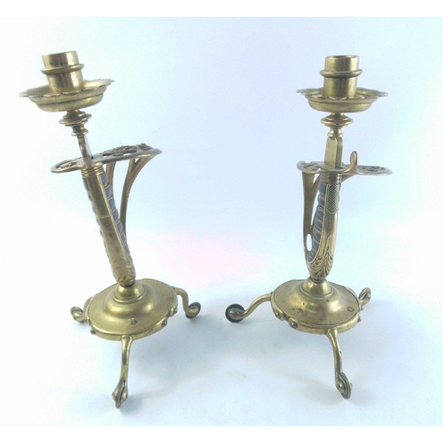 136 - A pair of original British Army VICTORIAN sword handle brass and shagreen candlesticks by BENHAM &am... 