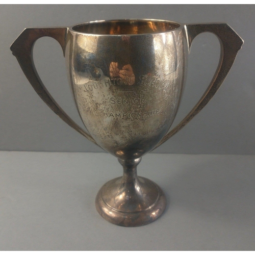 62 - Birmingham hallmarked double handled silver trophy engraved 