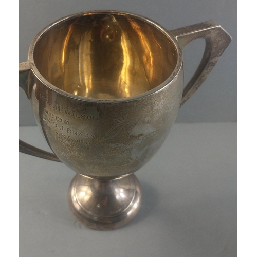 62 - Birmingham hallmarked double handled silver trophy engraved 