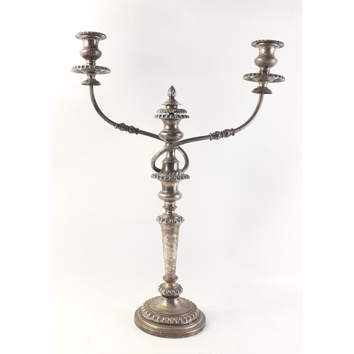 87 - Antique English Silver Plated Triple Candelabra with candle snuff - dimensions 54cm height x 42cm wi... 