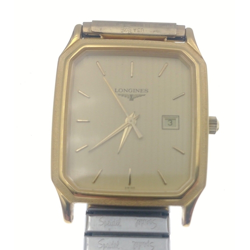 118 - LONGINES  L.7.985.2 square faced gents gilt wrist watch.  May require battery and strap broken.#118... 