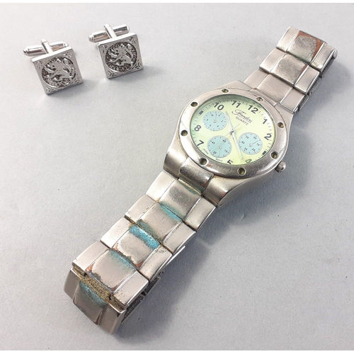 121 - FONDINI Quartz watch, not running, may require battery. Also a pair of Lion Rampant cufflinks.#121... 