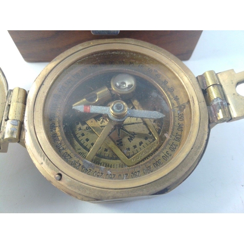 135 - A STANLEY of London 6cm brass marine compass - Natural Sine - in wooden box#135